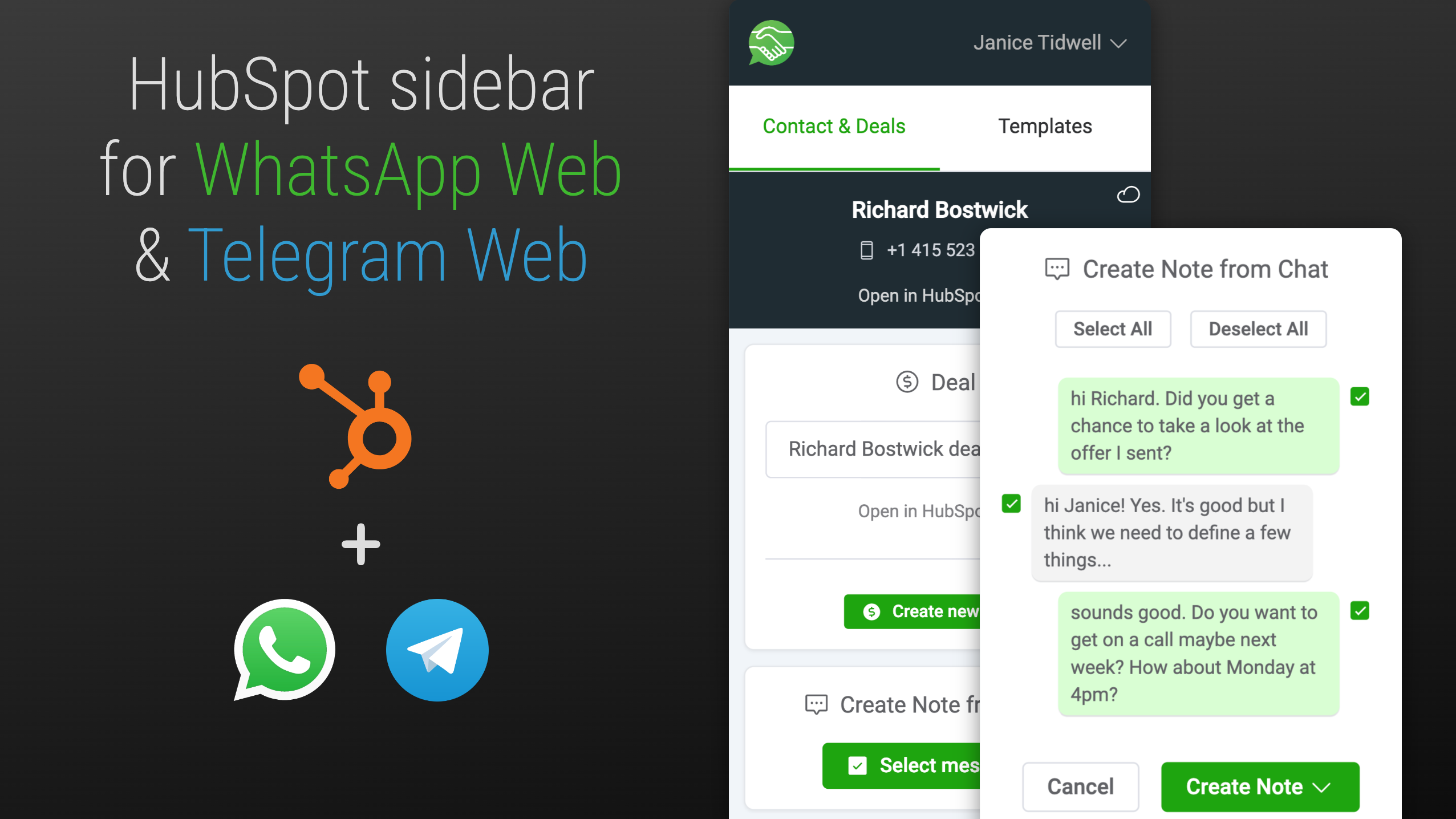 HubSpot sidebar for WhatsApp Web & Telegram Web